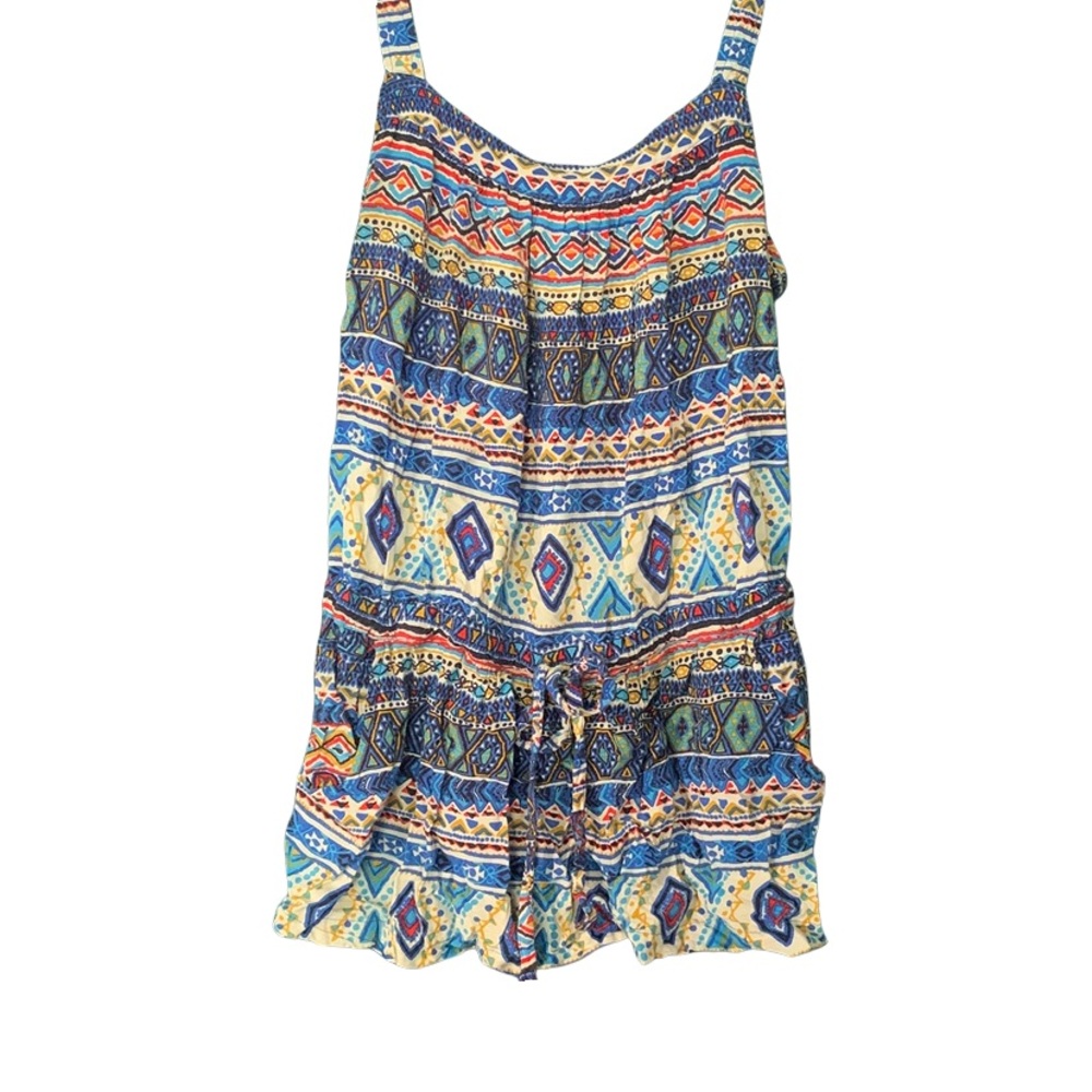 Forever 21 Colorful Abstract Geometric Patterned Baggy Drawstring 2010s Top